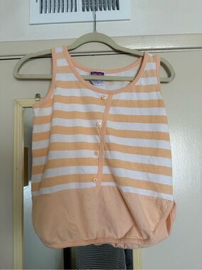 Peach & White Striped Sleeveless Button-Front Tank